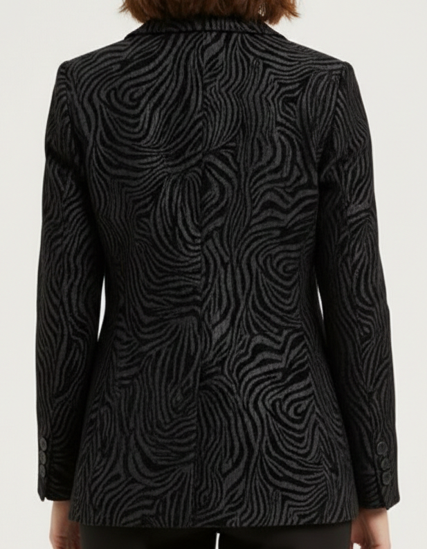 Black Zebra Print Velvet Blazer for Women