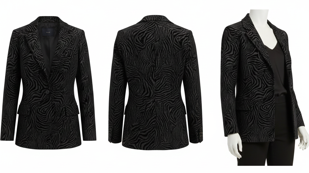 Black Zebra Print Velvet Blazer for Women