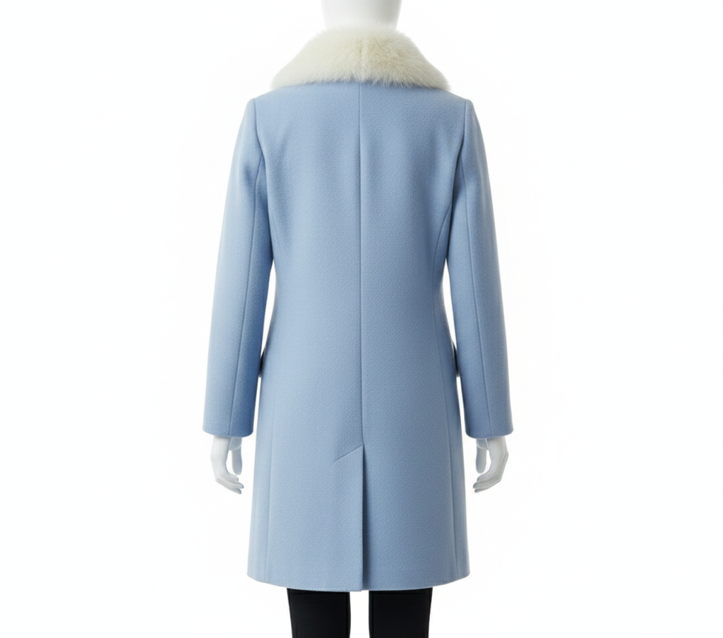 Women's Light Blue Double Breasted Wool Blend Winter Coat | Faux Fur Collar