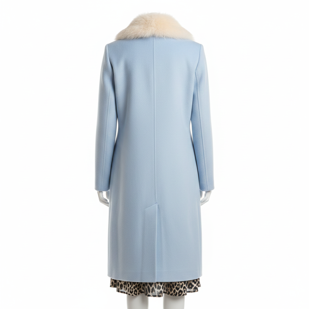 Women's Light Blue Double Breasted Wool Blend Winter Coat | Faux Fur Collar