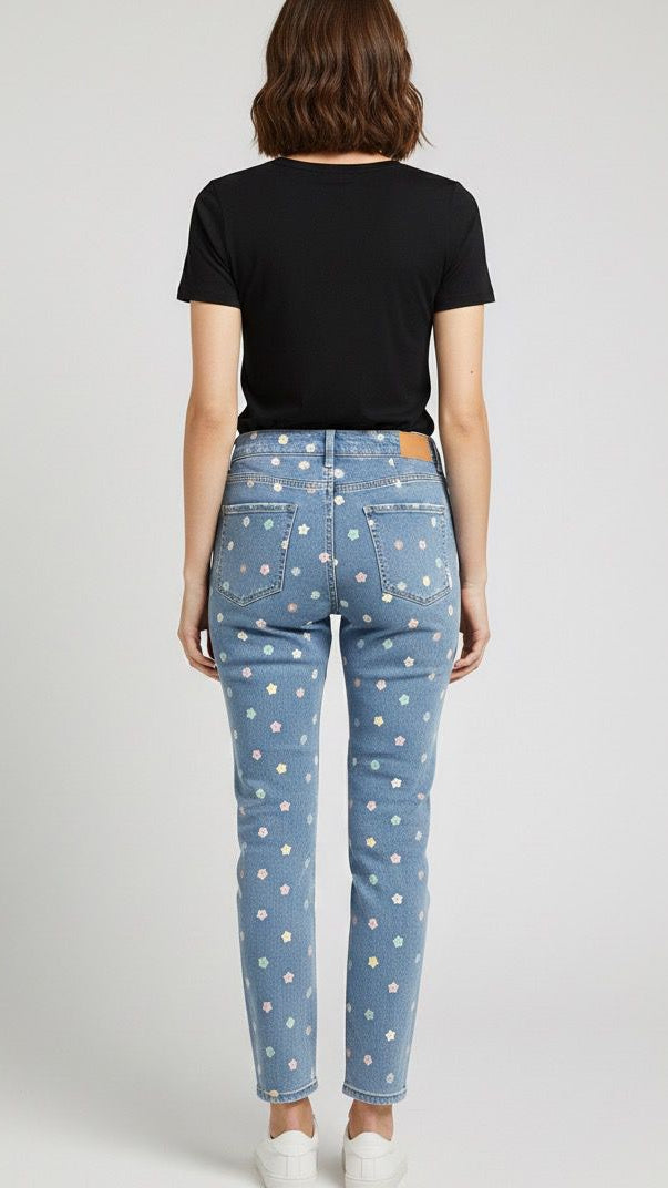 Women's High-Rise Mom Fit Jeans - Floral Print