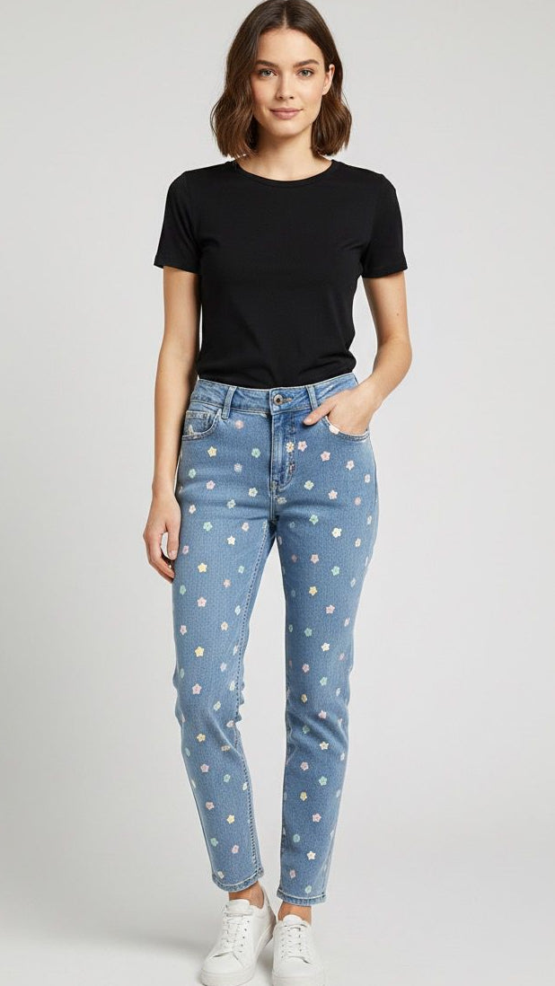 Women's High-Rise Mom Fit Jeans - Floral Print