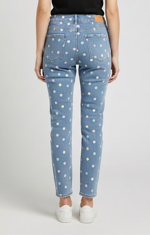 Women's High-Rise Mom Fit Jeans - Floral Print