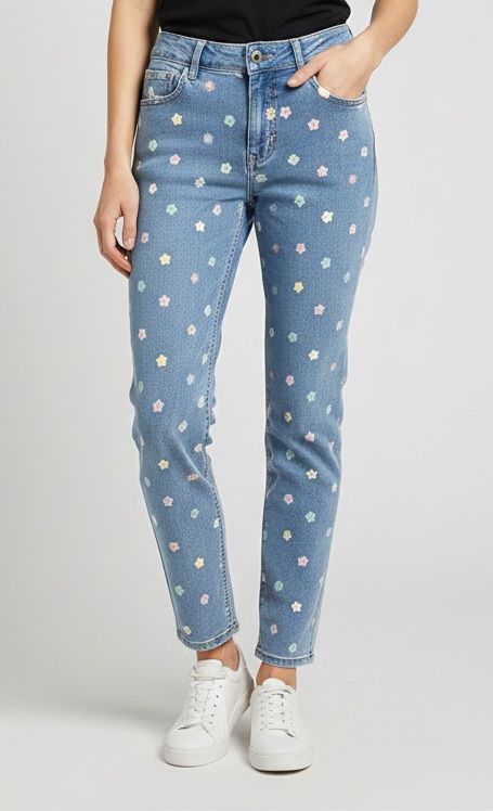Women's High-Rise Mom Fit Jeans - Floral Print