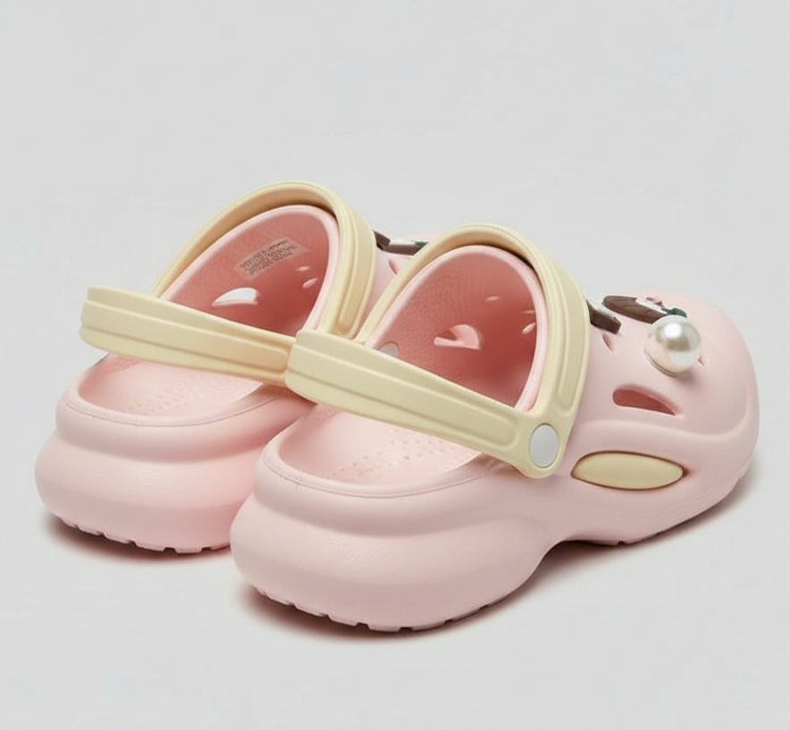 Baby Pink Clogs with Cream Strap - Image 3