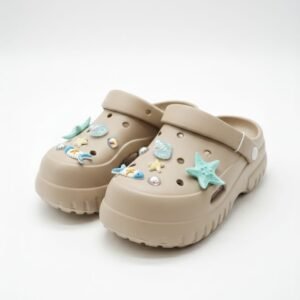 Trendy Beige Platform Clogs - Sea Star & Shell Decorated Slip-on Sandals for Women